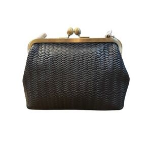 Anna by Anuschka Clutch Crossbody‎ Handbag Kiss-Lock Closure Black Heritage
